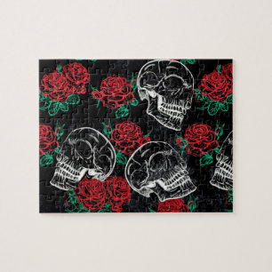 Schädel und Rote Rosen   Modern Gothic Glam Grunge Puzzle