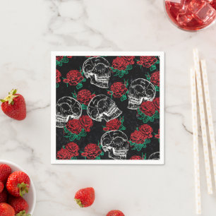 Schädel und Rote Rosen Modern Gothic Glam Grunge Serviette