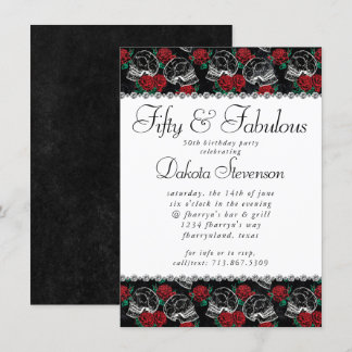 Schädel und Rote Rosen | Modernes Goth 50 und fabe Einladung