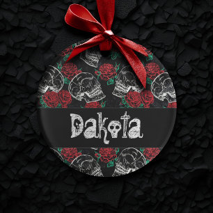 Schädel und Rote Rosen   Modernes Gothic Glam Cust Ornament