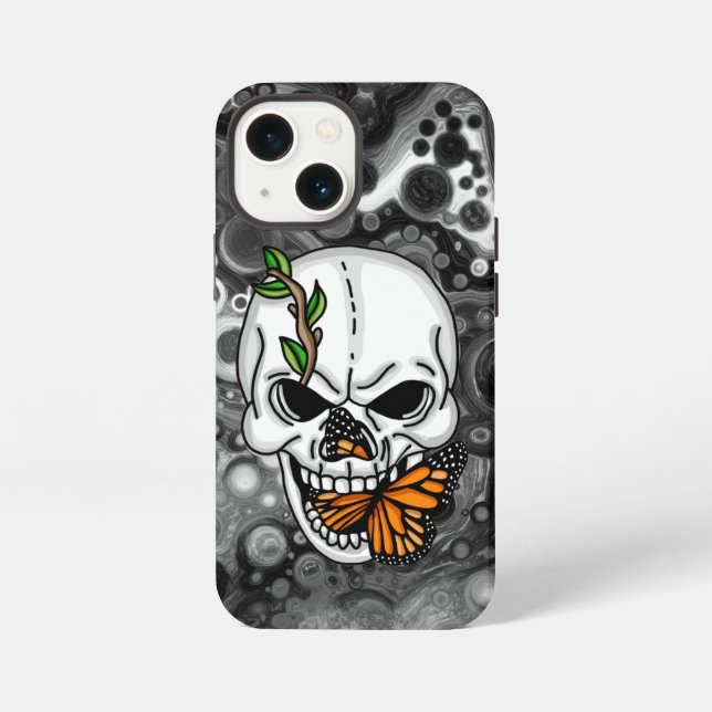 Schädel und Schmetterling Digitalkunst iPhone Hülle (Rückseite)