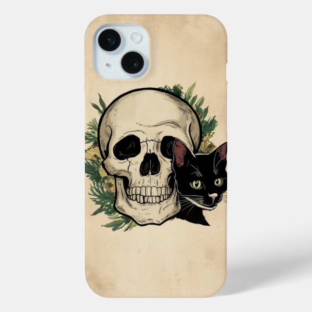 Schädel und schwarze Katze Case-Mate iPhone Hülle (Rückseite)
