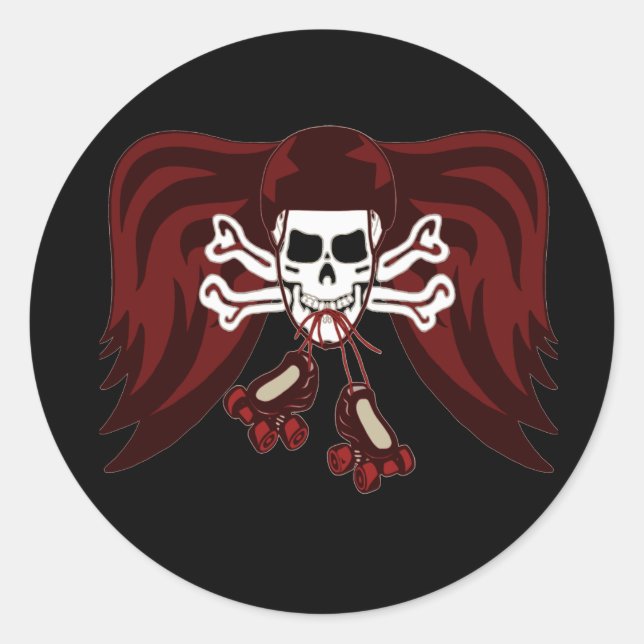 Schädel und Skate Runder Aufkleber (Vorderseite)