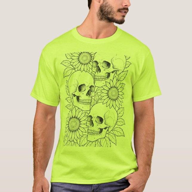 Schädel und Sonnenblumen T - Shirt (Vorderseite)