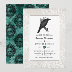 Schädel und Spitze Gothic Hochzeitsprobe Dinner Einladung