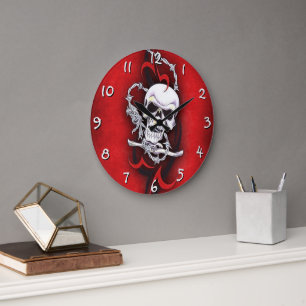 Schädel und Stammes-Tätowierung Große Wanduhr