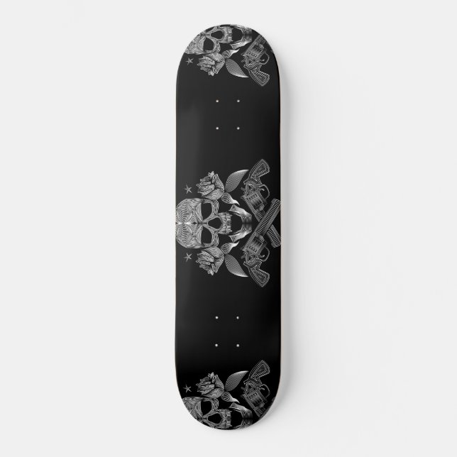 Schädel und Sterne mit Rose und überquerten Kanone Skateboard (Vorderseite)