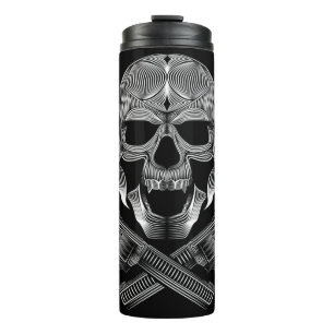 Schädel und Sterne mit Rose und überquerten Kanone Thermosbecher