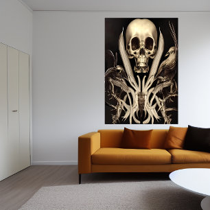 Schädel und Vögel AI Art Poster