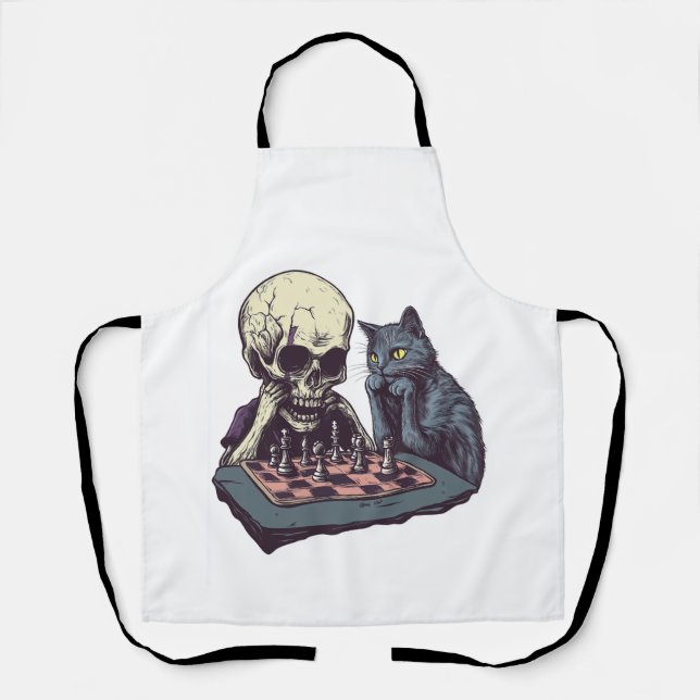 Schädel vs Katze � Lustige Schachpartie Schürze (Vorderseite)