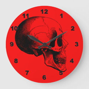 Schädel-Wanduhr, rot Große Wanduhr