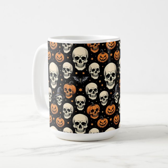 Schädel zu Halloween Kaffeetasse (Vorderseite Links)