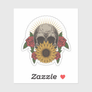 Schädelblume Rote Rosen Sonnenblume Aufkleber