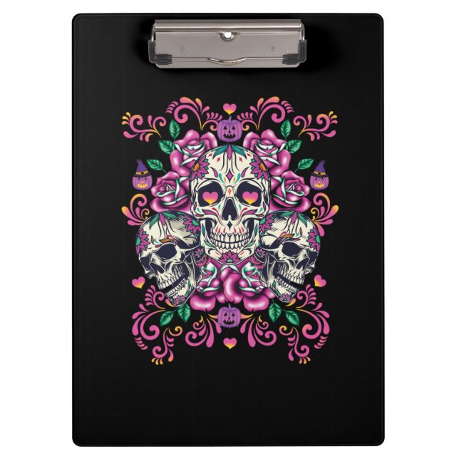 Schädelblume, Skelett Aquarellfarbe Rosa, Hallowee Klemmbrett (Vorderseite)