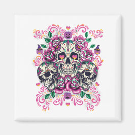 Schädelblume, Skelett Aquarellfarbe Rosa, Hallowee Magnet