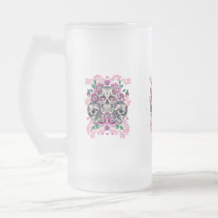 Schädelblume, Skelett Aquarellfarbe Rosa, Hallowee Mattglas Bierglas