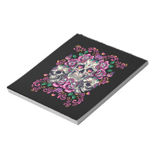 Schädelblume, Skelett Aquarellfarbe Rosa, Hallowee Notizblock