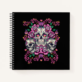 Schädelblume, Skelett Aquarellfarbe Rosa, Hallowee Notizbuch