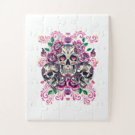 Schädelblume, Skelett Aquarellfarbe Rosa, Hallowee Puzzle