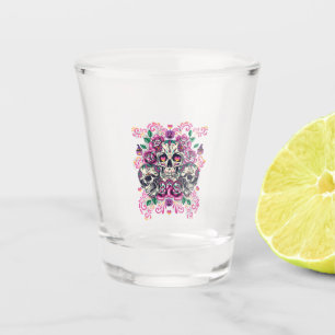 Schädelblume, Skelett Aquarellfarbe Rosa, Hallowee Schnapsglas