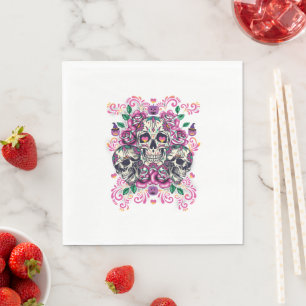 Schädelblume, Skelett Aquarellfarbe Rosa, Hallowee Serviette