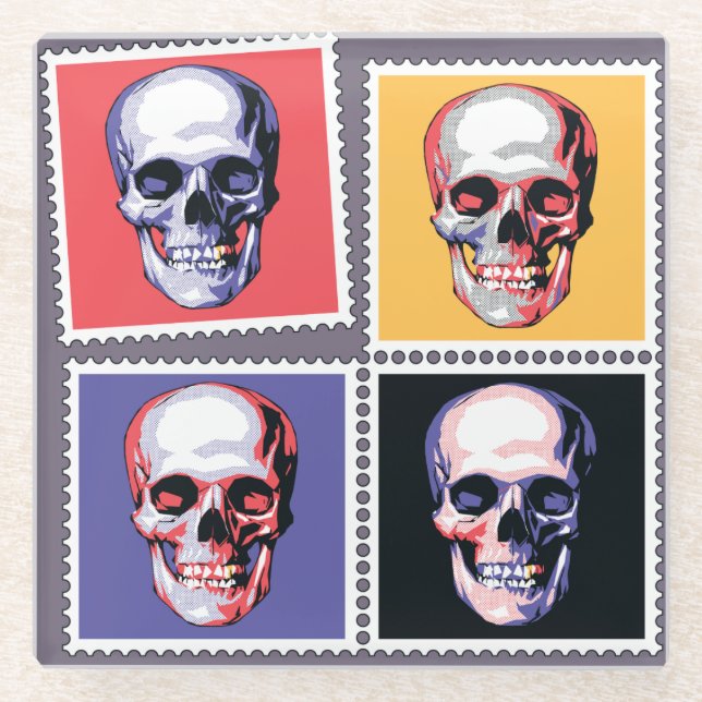 SchädelBriefmarke Glasuntersetzer (Vorderseite)