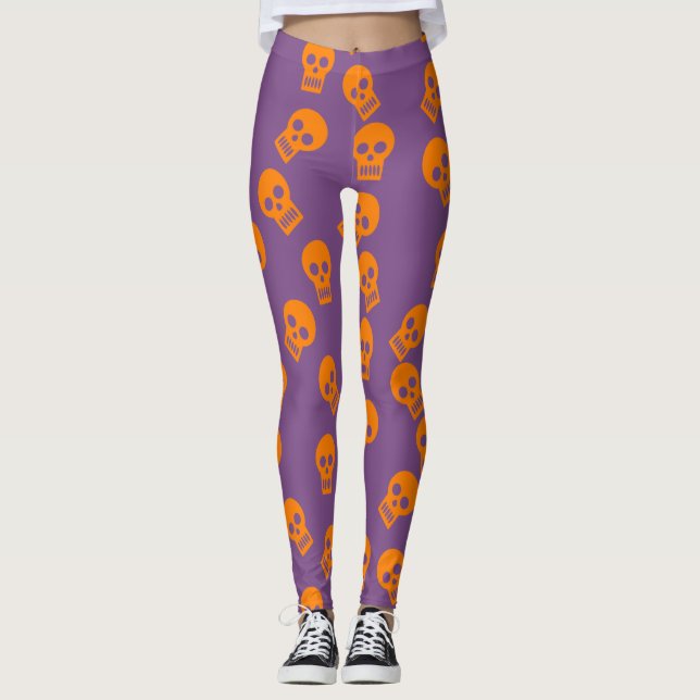 Schädelconfetti-Gamaschen orange/lila Leggings (Vorderseite)