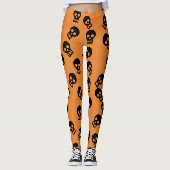 Schädelconfetti-Gamaschen-Schwarzes/Orange Leggings (Vorderseite)