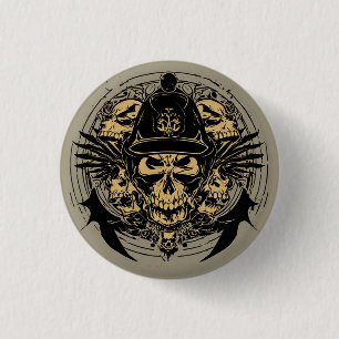 Schädeldesign mit Flügeln und Symbolen Button