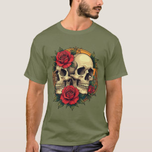 Schädelgegenstände mit Rote Rosen T-Shirt