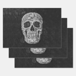 Schädelgrunge Schwarz-Weiß-Gothic Geschenkpapier Set