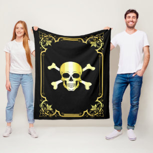 Schädelknochen/Piratenflagge/Pirate/Gold/Schwarze Fleecedecke