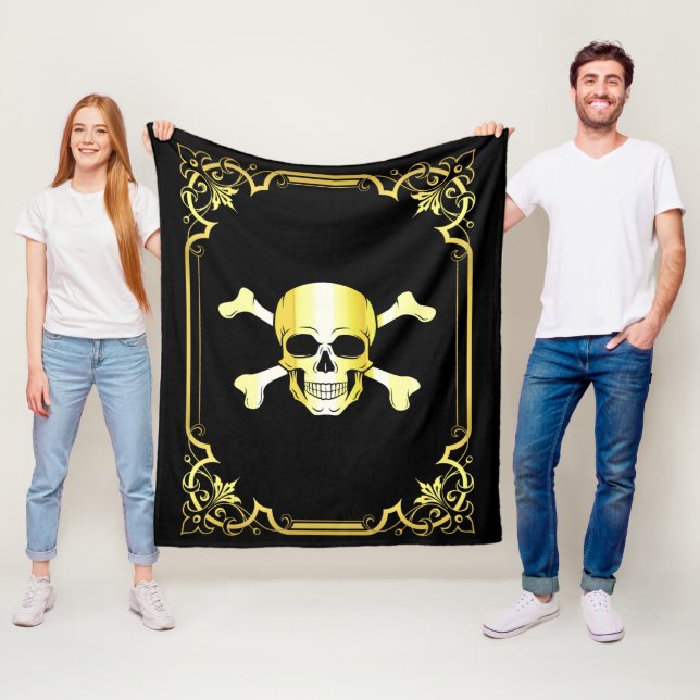 Schädelknochen/Piratenflagge/Pirate/Gold/Schwarze  Fleecedecke (Beispiel)
