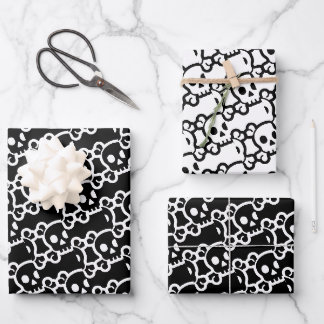 Schädelknochen Schwarz-weiß Geschenkpapier Set