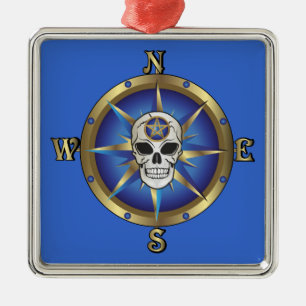 Schädelkompass Silbernes Ornament
