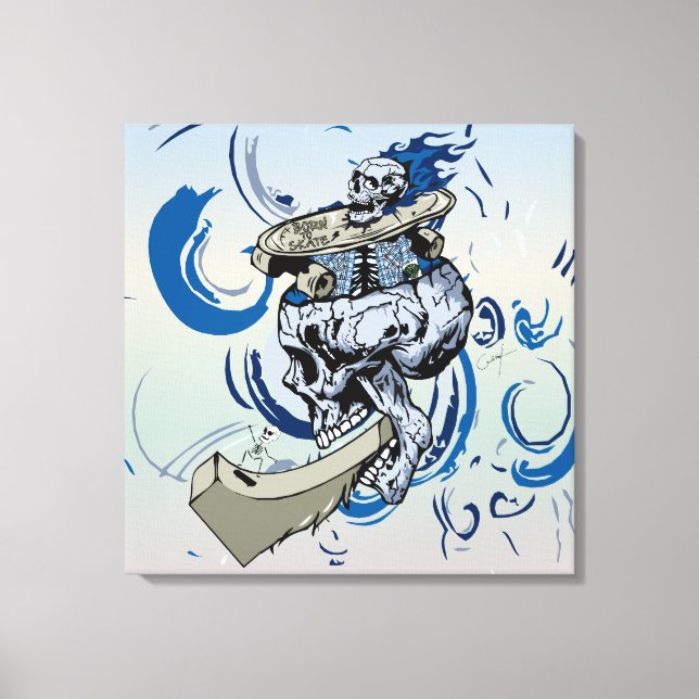 Schädelkopf Skate-Rampe Skateboard 1 Leinwanddruck (Vorderseite)