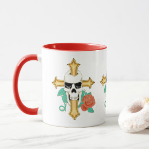 Schädelkreuz und Rose Tasse