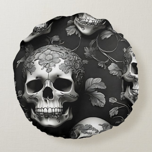 Schädelleder Rundes Kissen (Rückseite)