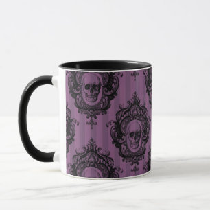 Schädelmuster auf Lila vertikalen Streifen Hallowe Tasse