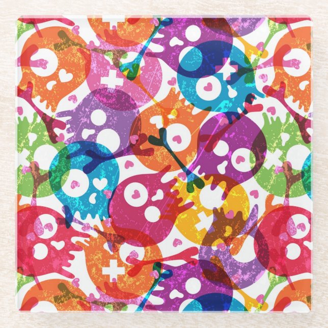 Schädelmuster Glasuntersetzer (Vorderseite)