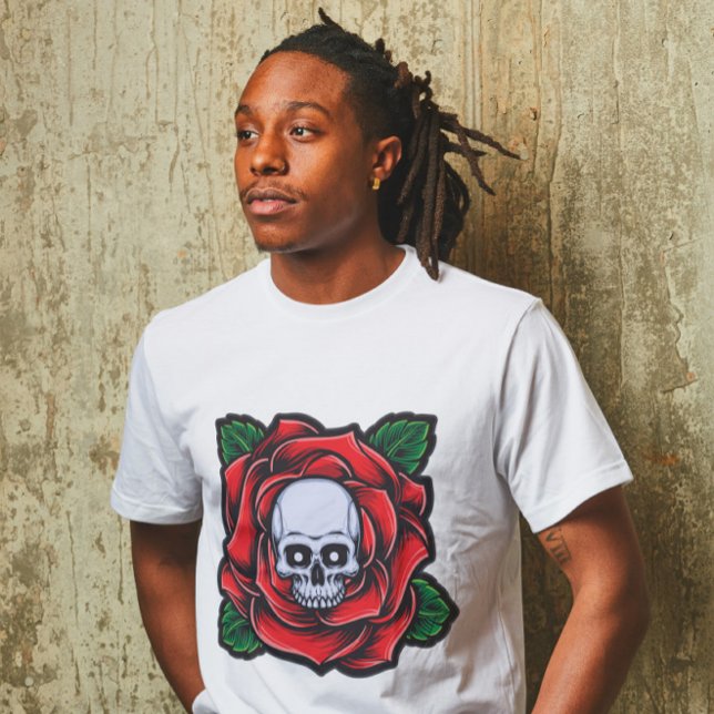 Schädeln und dynamische Rote Rose T-Shirt (Von Creator hochgeladen)