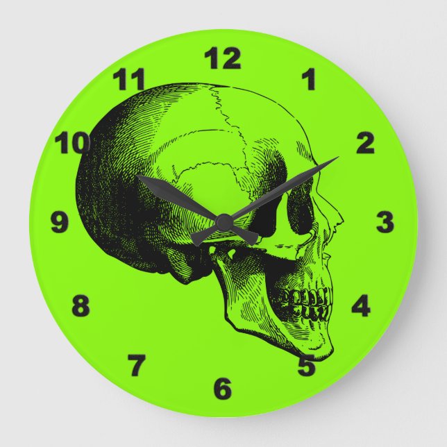 Schädelsäulenuhr, grün große wanduhr (Vorderseite)