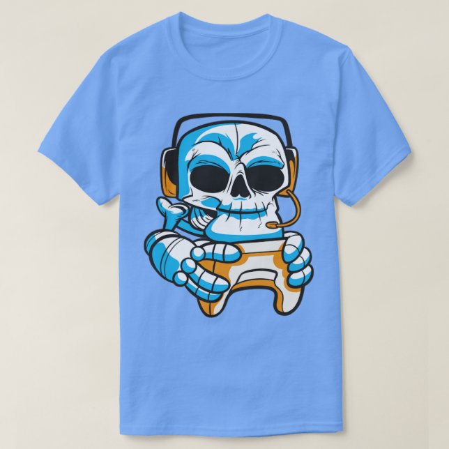 Schädelspieler mit Joystick T-Shirt (Design vorne)