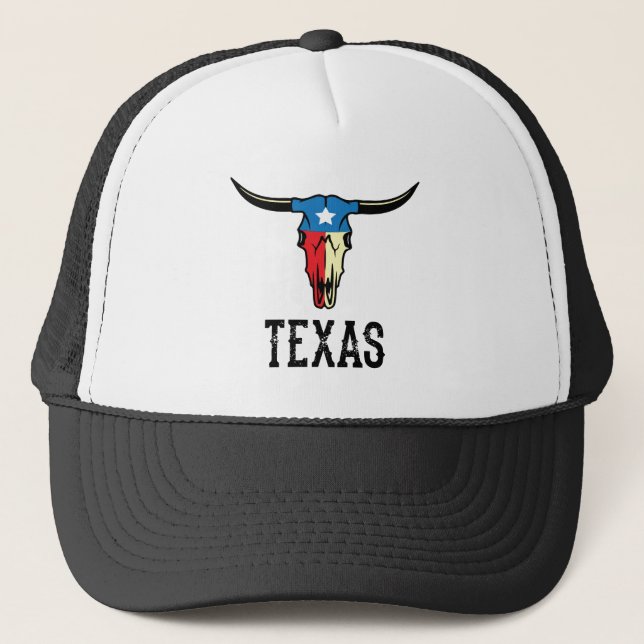 Schädeltexan-Flagge Texas Stier Longhorn Truckerkappe (Vorderseite)