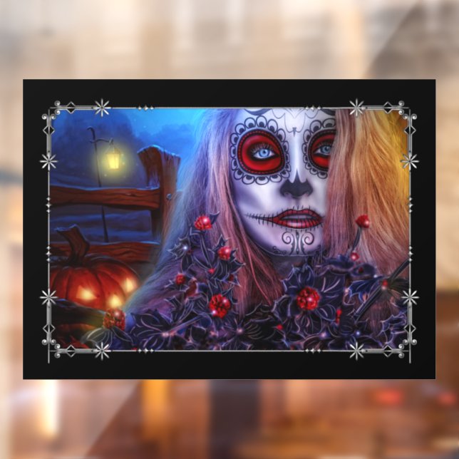 Schädelweibchen und Schwarze Holly Fensteraufkleber (Blatt 2)