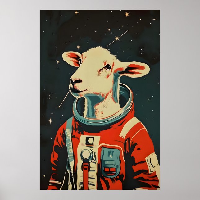 Schaf-Astronautenposter, Schaf-Retro-Druck, Schaf Poster (Vorne)