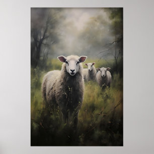 Schaf auf der Wiese Druck, Dark Academia Cottageco Poster