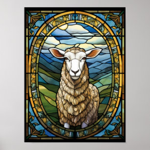 Schaf-Buntglas-Hirten-Bauernhoftier Poster