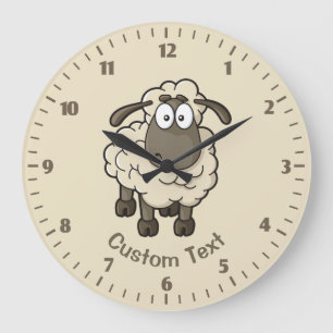 Schaf Cartoon Beige Große Wanduhr