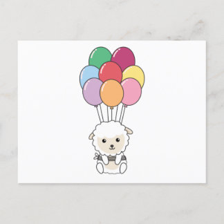 Schaf fliegt mit farbenfrohen Ballons Postkarte
